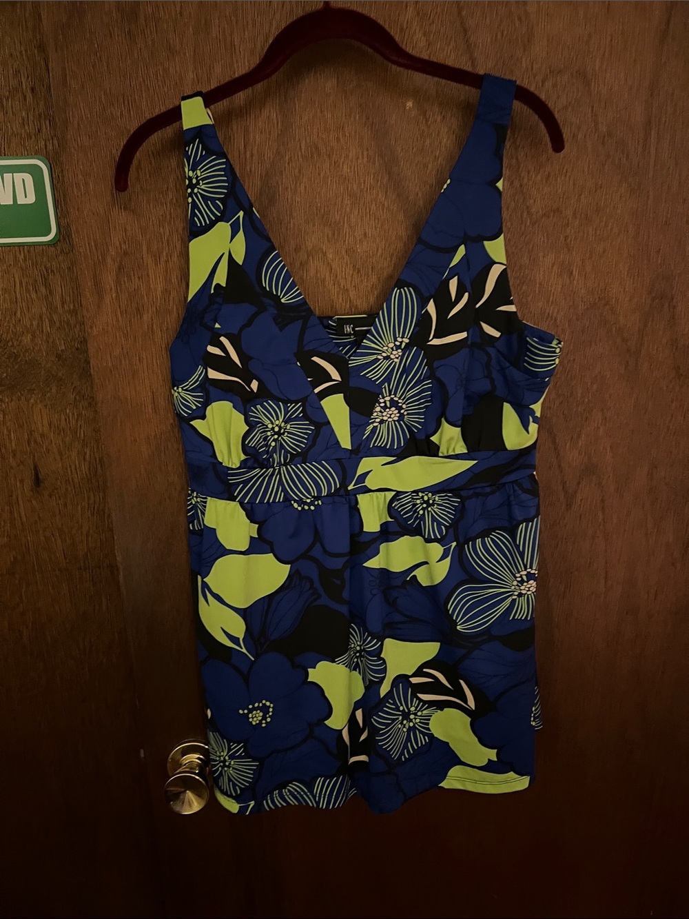 INC International Concepts Blue & Lime Floral strap dress tank top